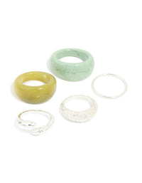 Silver & Green Acrylic Bubble Stacking Rings 5-Pack - link has visual effect only