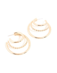 Gold Triple Prong Twist Hoop Earrings - link has visual effect only