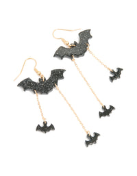 Gold Black Bat Chain Drop Earrings - link has visual effect only