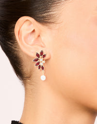 Gold Red Diamante Pearl Marquise Stud Earrings - link has visual effect only