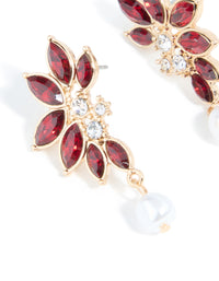 Gold Red Diamante Pearl Marquise Stud Earrings - link has visual effect only