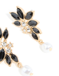 Gold Black Diamante Pearl Marquise Stud Earrings - link has visual effect only