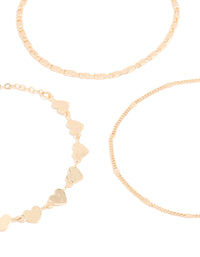 Gold Heart & Station Chain Bracelets 3-Pack - link has visual effect only