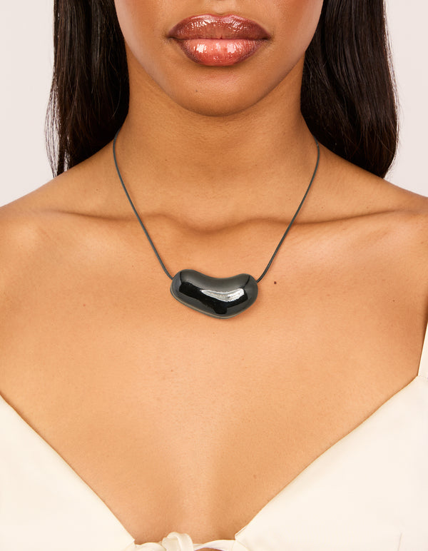 Black Coated Metal Baby Pebble Orb Cord Necklace