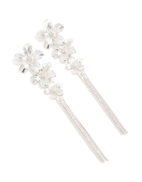 Silver Diamante Triple Tier Flower Drop Earrings - link has visual effect only