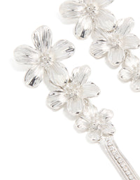 Silver Diamante Triple Tier Flower Drop Earrings - link has visual effect only