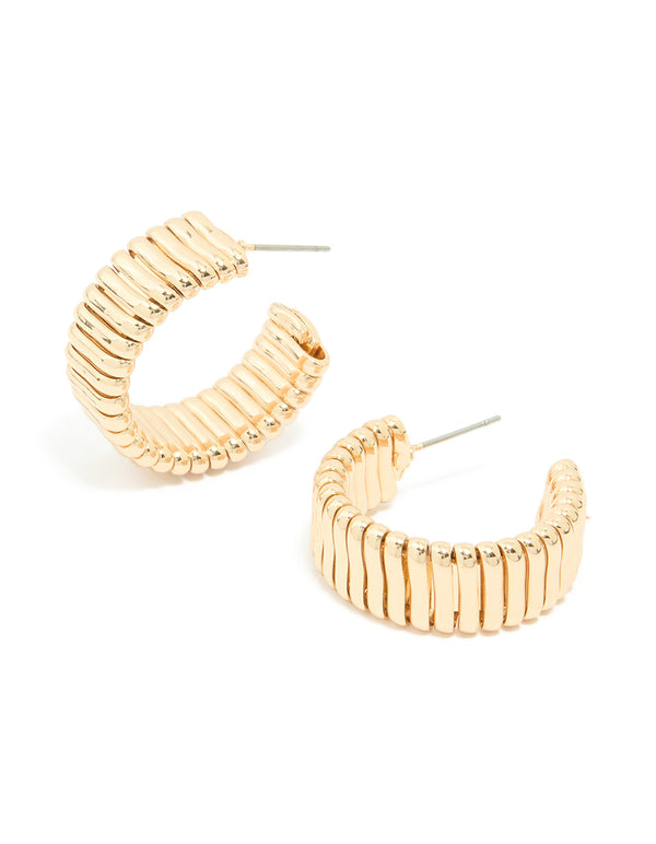Gold Textured Watch Strap Style Hoop Earrings