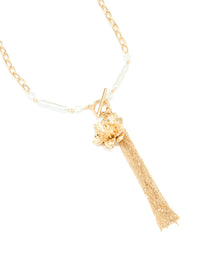 Gold Pearl Flower Tassel Long Necklace - link has visual effect only