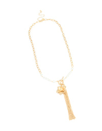 Gold Pearl Flower Tassel Long Necklace - link has visual effect only