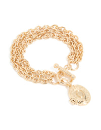 Gold Chain Locket Layered Toggle Bracelet - link has visual effect only