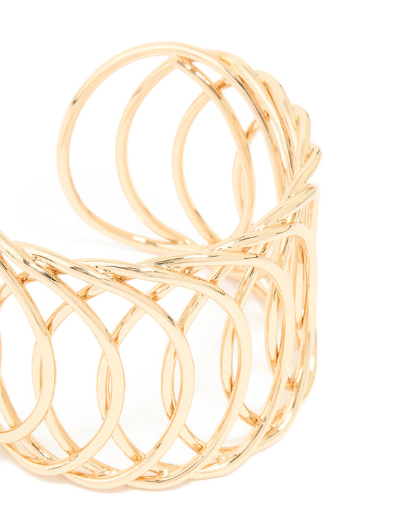 Gold Thick Layered Circle Design Wrist Cuff
