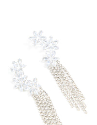 Silver Cubic Zirconia Flower Cupchain Drop Earrings - link has visual effect only