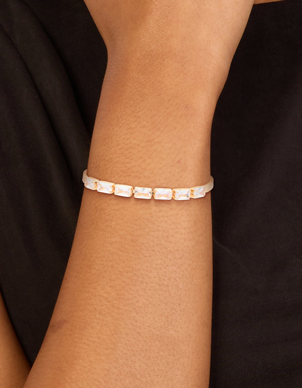 Gold Cubic Zirconia Baguette Snake Chain Bracelet