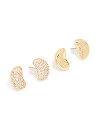 Gold Plated Mini Pebble & Cubic Zirconia Earrings 2-Pack - link has visual effect only