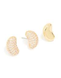 Gold Plated Mini Pebble & Cubic Zirconia Earrings 2-Pack - link has visual effect only