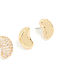 Gold Plated Mini Pebble & Cubic Zirconia Earrings 2-Pack - link has visual effect only
