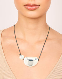 Silver Plated Pebble Cord Large Pendant Necklace - link has visual effect only