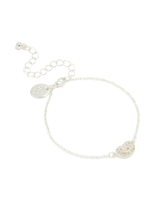 Silver Plated Brass Cubic Zirconia Single Pebble Bracelet
