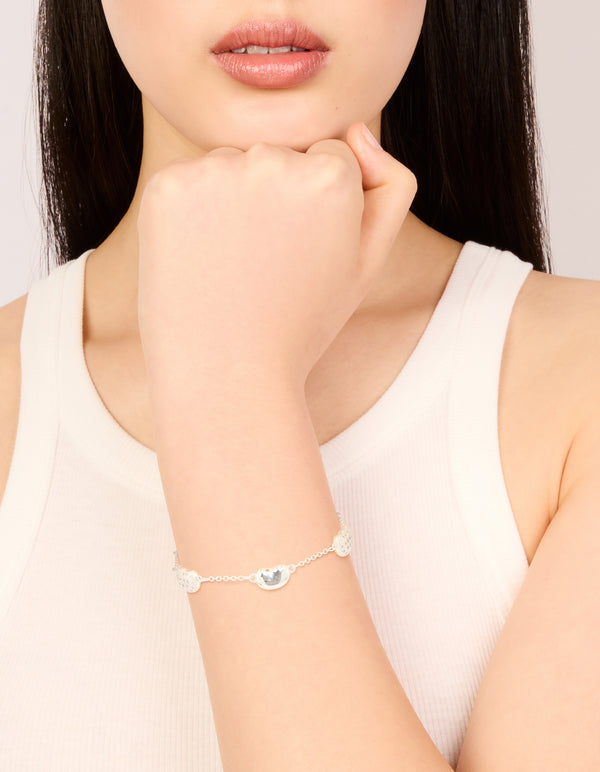 Silver Plated Brass  Cubic Zirconia Pebble Charm Bracelet