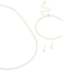 Silver Cubic Zirconia Tennis Necklace, Bracelet & Earrings Set - link has visual effect only