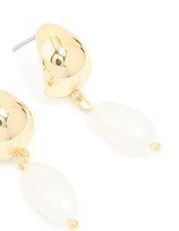 Gold Plated Freshwater Pearl Drop Hoop Earrings - link has visual effect only