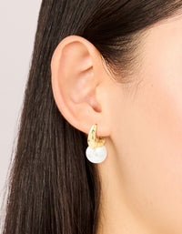 Gold Plated Pearl Beaded Huggie Earrings - link has visual effect only