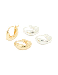 Gold & Silver Plated Brass Curved Huggie Earrings 2-Pack - link has visual effect only