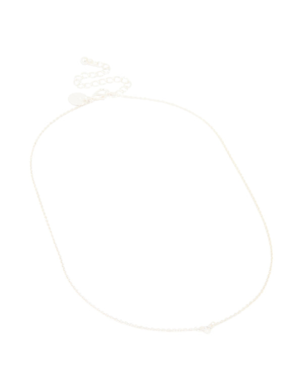 Silver Plated Brass Cubic Zirconia Mini Bezel Pendant Necklace