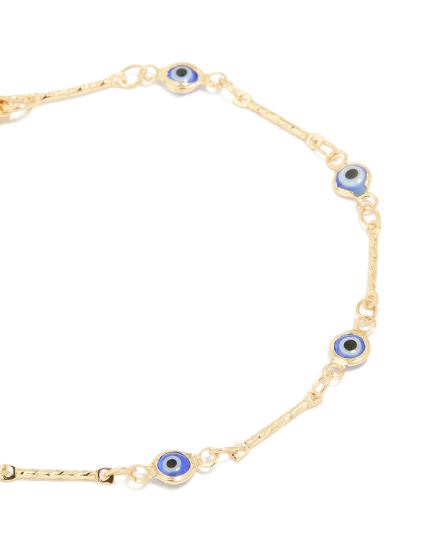 Gold Plated Brass Evil Eye Stone Chain Bracelet