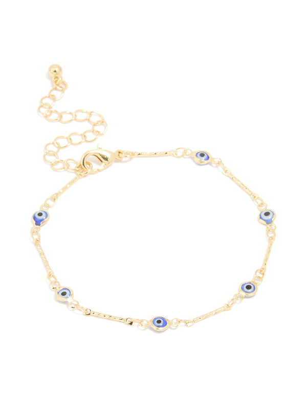 Gold Plated Brass Evil Eye Stone Chain Bracelet