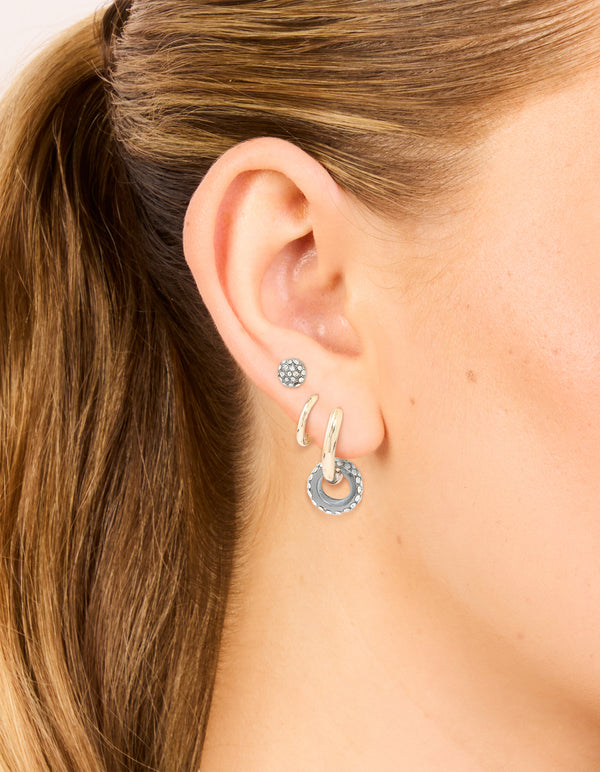 Mixed Metal Diamante Hoop & Stud Earrings 3-Pack