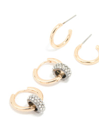 Mixed Metal Diamante Hoop & Stud Earrings 3-Pack - link has visual effect only