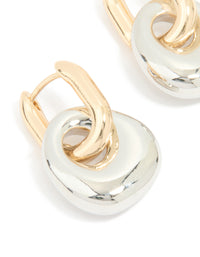 Mixed Metal Round Drop Huggie Earrings - link has visual effect only