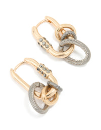 Mixed Metal Diamante Textured Huggie Earrings - link has visual effect only
