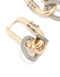 Mixed Metal Diamante Textured Huggie Earrings - link has visual effect only