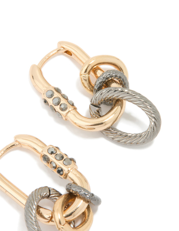 Mixed Metal Diamante Textured Huggie Earrings