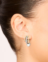 Mixed Metal Heart Diamante Triple Hoop Earrings - link has visual effect only