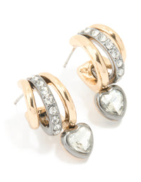 Mixed Metal Heart Diamante Triple Hoop Earrings - link has visual effect only