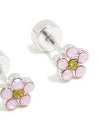 Kids Surgical Steel Cubic Zirconia Flower Flat Back Studs - link has visual effect only