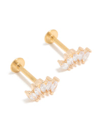 Gold Plated Surgical Steel Cubic Zirconia Marquise Fan Flat Back Studs - link has visual effect only