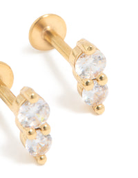 Gold Plated Surgical Steel Cubic Zirconia Double Round Flat Back Studs - link has visual effect only