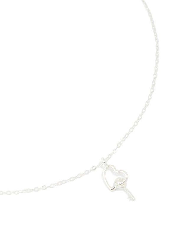 Sterling Silver Heart & Key Pendant Necklace