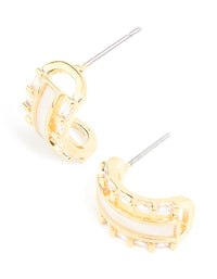 Gold Plated Cubic Zirconia Baguette Inlay Hoop Earrings - link has visual effect only