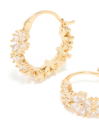 Gold Plated Cubic Zirconia Flower Hoop Earrings - link has visual effect only