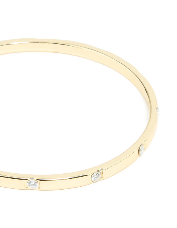 Gold Plated Cubic Zirconia Inlay Round Bangle
