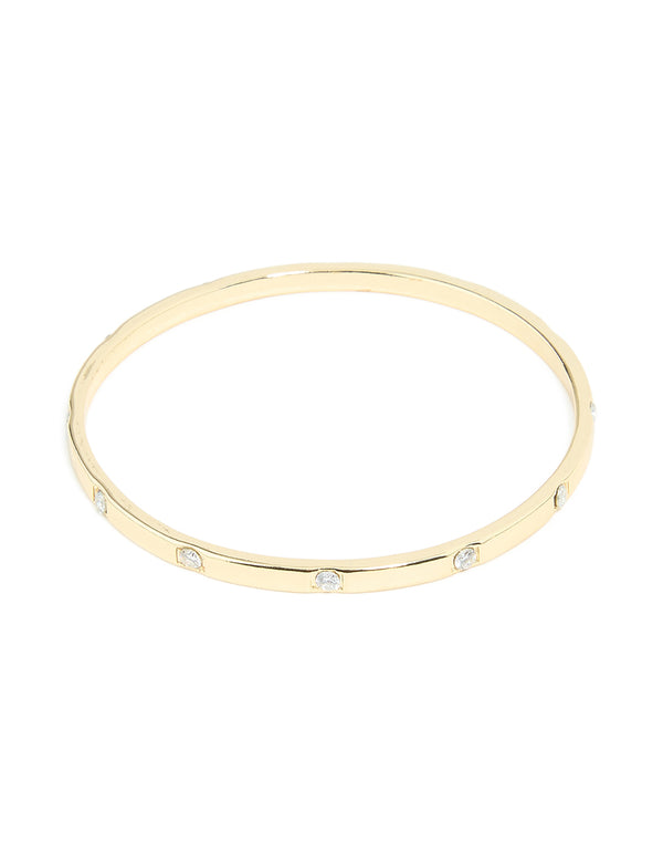 Gold Plated Cubic Zirconia Inlay Round Bangle