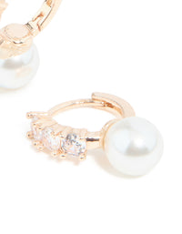 Rose Gold Plated Cubic Zirconia Pearl Drop Huggie Earrings - link has visual effect only