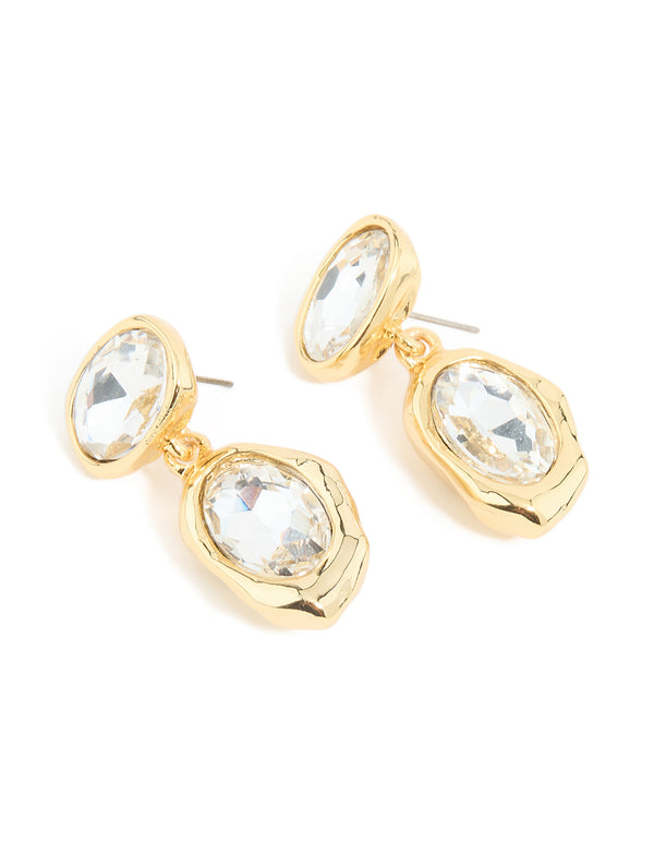 Gold Plated Diamante Teardrop Organic Earrings
