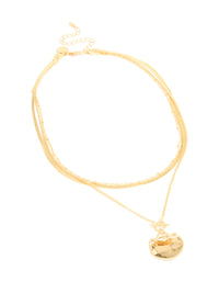 Gold Plated Chain & Hammered Circle Layered Necklace - link has visual effect only