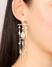 Gold Beads & Pearl Fringe Drop Earrings - link has visual effect only